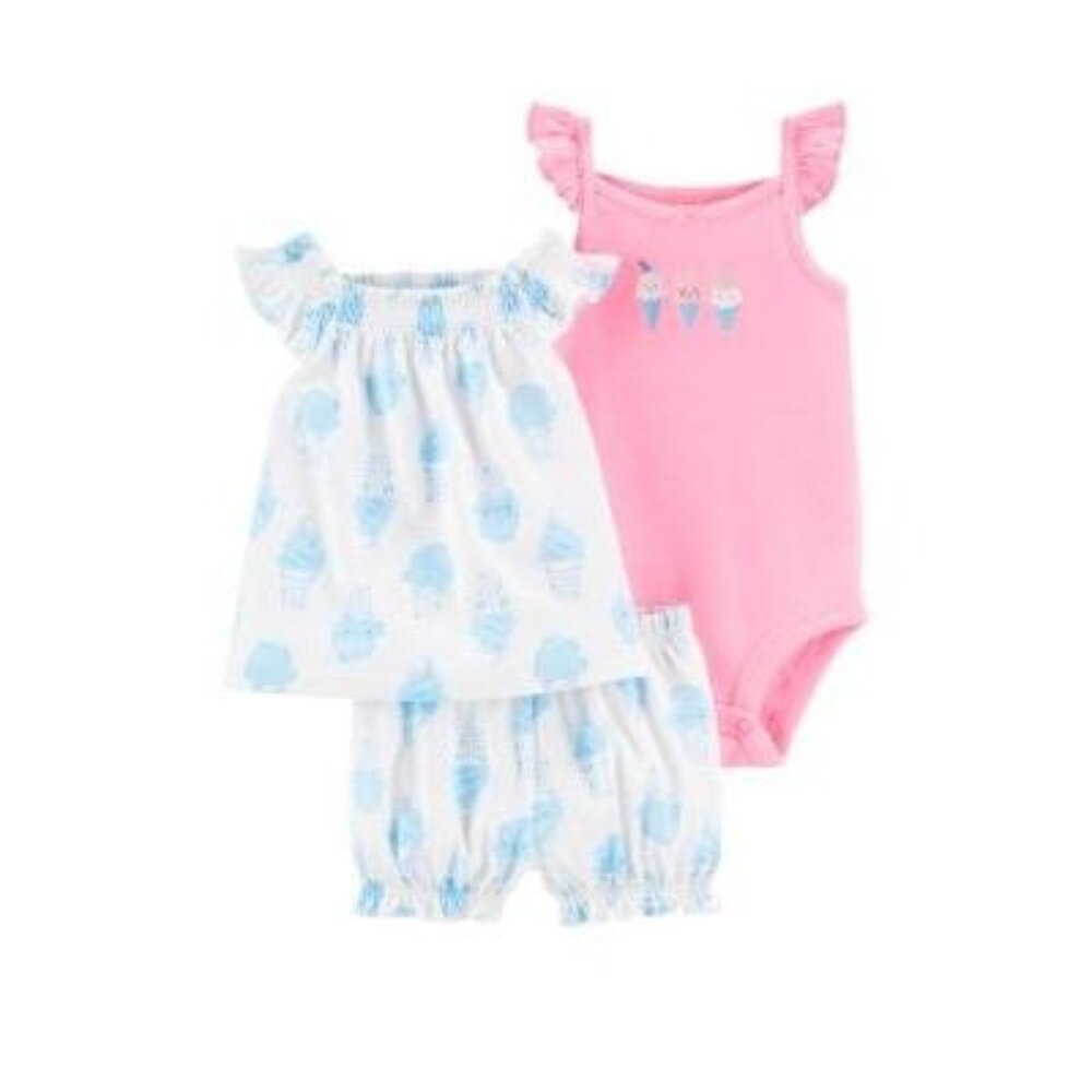 Carters Newborn Ice Cream Themed 3-Piece Outfit Set With Ruffled Top Bloomers &